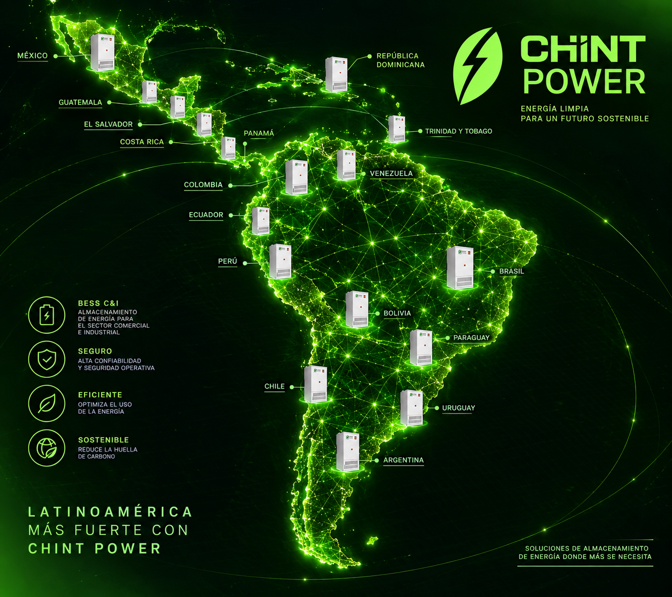 Mapa Neon da América Latina com Energia Limpa